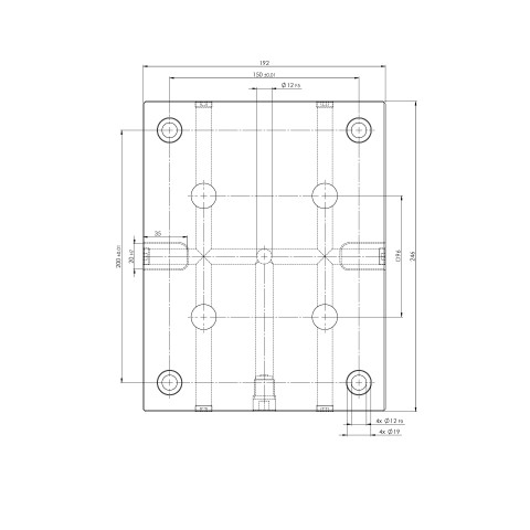 Technical drawing 45715: Quick•Point® 96 Grid Plate extended 246 x 192 x 27 mm with mounting bores for 100 mm slot distance