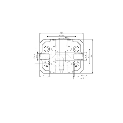 Technical drawing 45150: Quick•Point® 52 Single Plate 150 x 116 x 27 mm with bores 100 x 50 mm and clamping edge