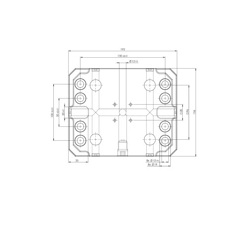 Technical drawing 45400: Quick•Point® 96 Single Plate 192 x 156 x 27 mm with bores 150 x 100 / 50 mm and clamping edge