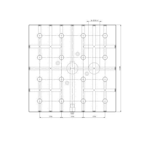 Technical drawing 45740: Quick•Point® 96 Grid Plate 4-fold 384 x 384 x 27 mm without mounting bores