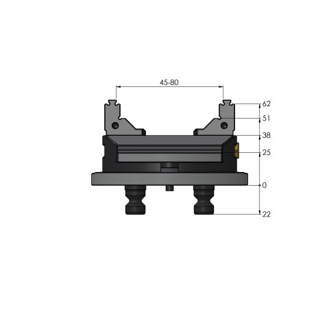 Technical drawing 61085-46: Makro•Grip® 77 HAUBEX 5-Axis Vise jaw width 46 mm clamping range 0 - 80 mm