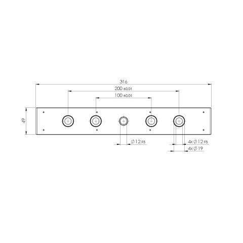 Technical drawing 73315: Quick•Point® Rail Clamping bar 316 x 49 x 25 mm with mounting bores